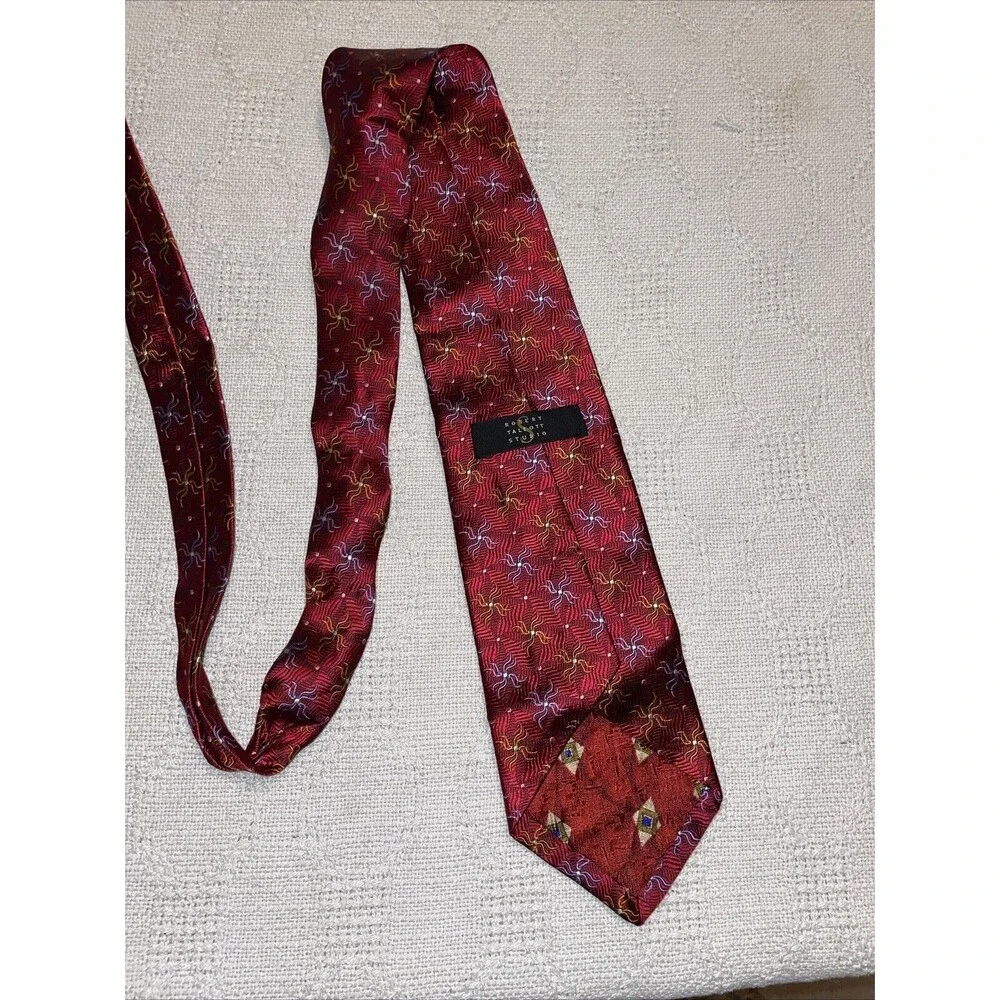 Robert Talbott Men’s Dress Tie Size 59” Red Geometric Silk Business Formal City